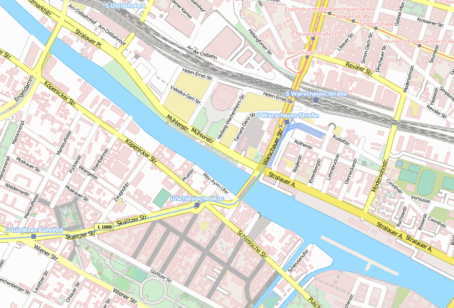 Berliner Mauer Stadtplan mit Satellitenbild und Unterkünften von Berlin