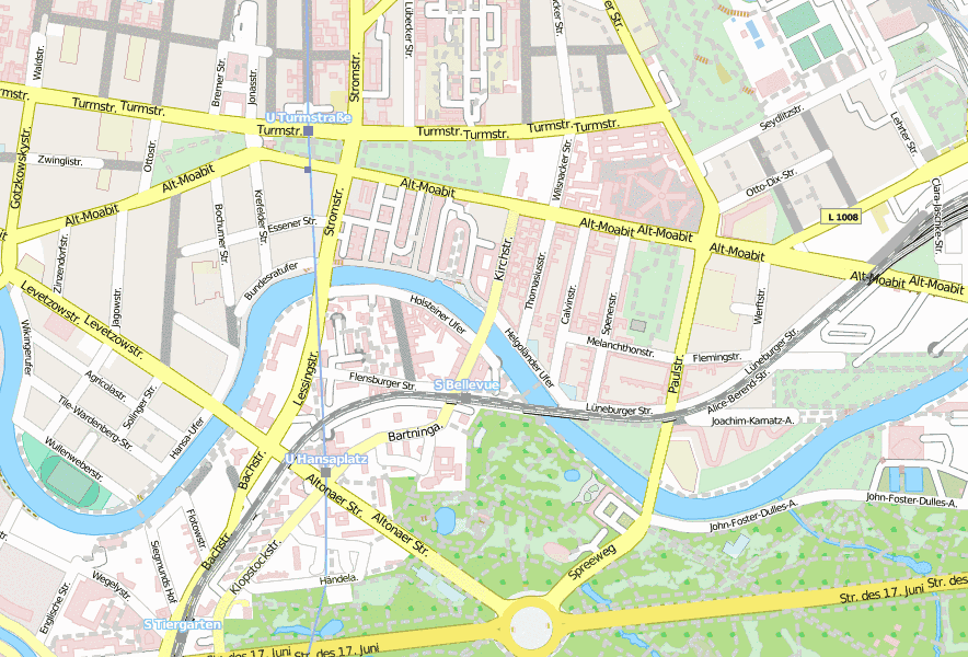 Moabiter Brücke Stadtplan mit Luftaufnahme und Unterkünften von Berlin