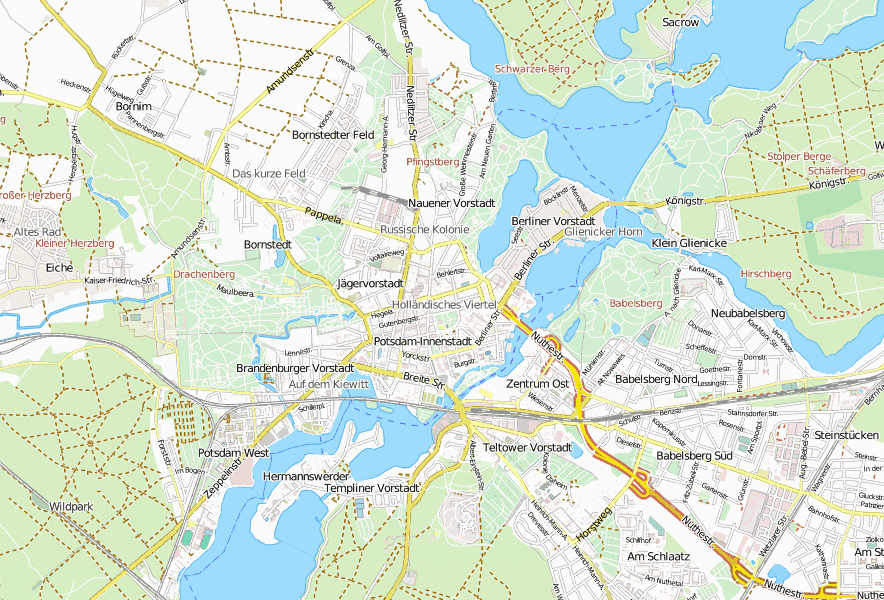 Potsdam Museum-Stadtplan mit Satellitenfoto und Unterkünften von Berlin