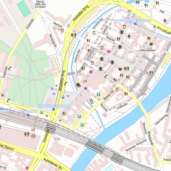 Spandauer Altstadt-Stadtplan mit Satellitenfoto und Hotels von Berlin