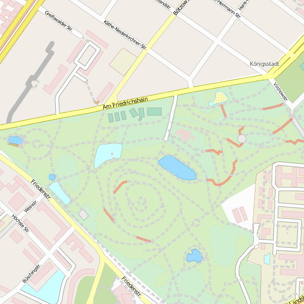 Volkspark Friedrichshain-Stadtplan mit Satellitenbild und Unterkünften